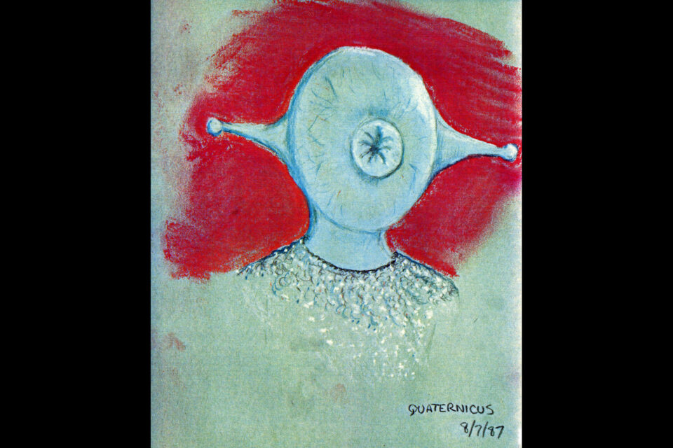 Un dessin que j’ai fait de mon mentor, Quaternicus, tel qu’il m’est apparu télépathiquement le 7 août 1987.
